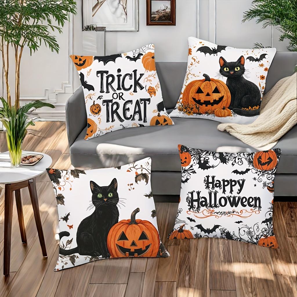 Halloween Linen Cushion Cover Trick or Treat Theme Pillowcase Cats Pumpkin Pillow Cover Halloween Party Decoration 2025
