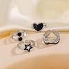 Fashion Stainless Steel Geometric Rings for Women Simple Black Color Dropping Oil Adjustable Rings Wedding Jewelry Gift Bijoux