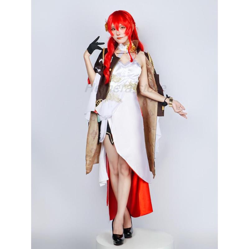 Honkai Star Rail Himeko Cosplay Costume Elegant Evening Party Dress Shoes Wig Anime Chinese Style Halloween Costume For Women
