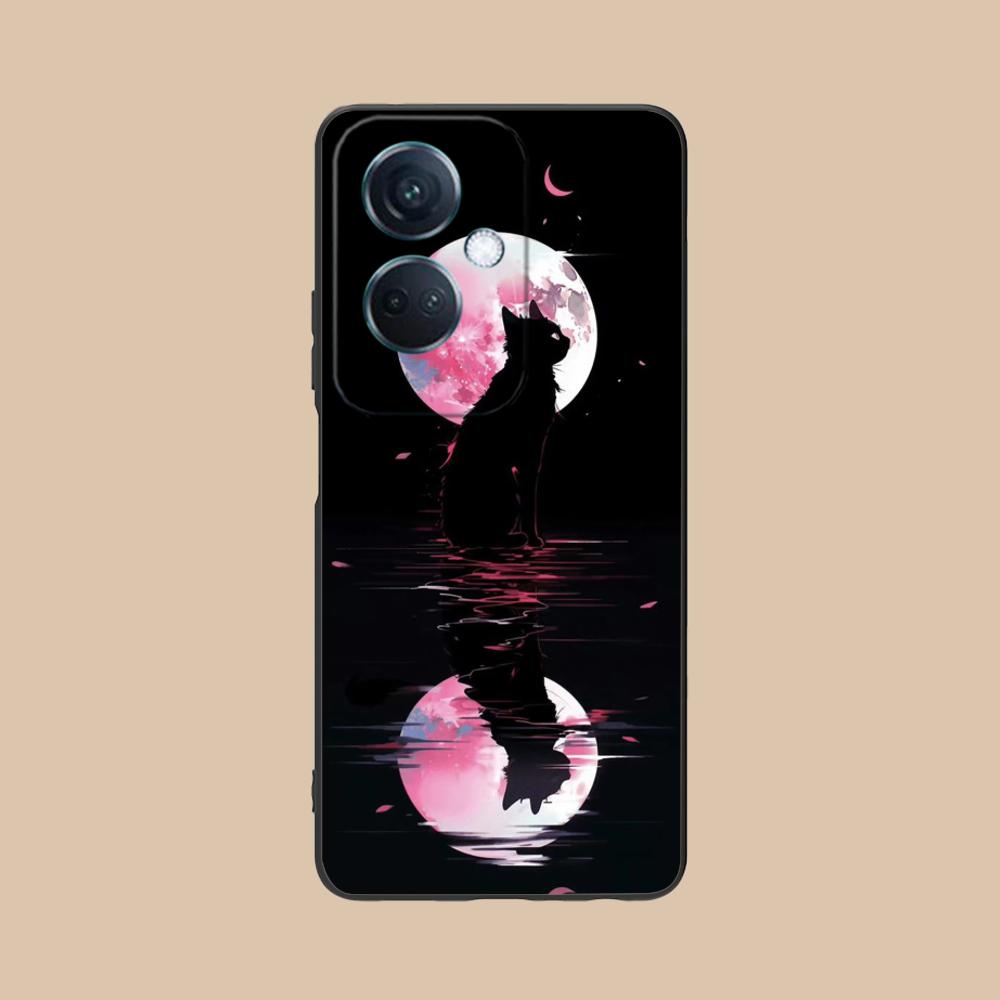 Luna Moon Cat Mobile Phone Case for OPPO Reno 14 13 12 11 10 9 8 7 6 5 F T Pro 5G Colorful Printing Cover Cover Pretty Luxury