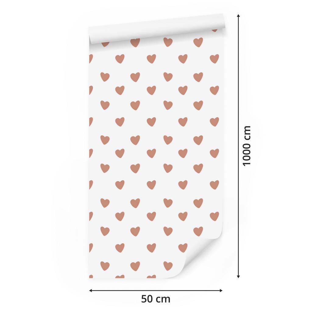 Heart Wallpaper White, Cream, Orange and Beige 50x1000