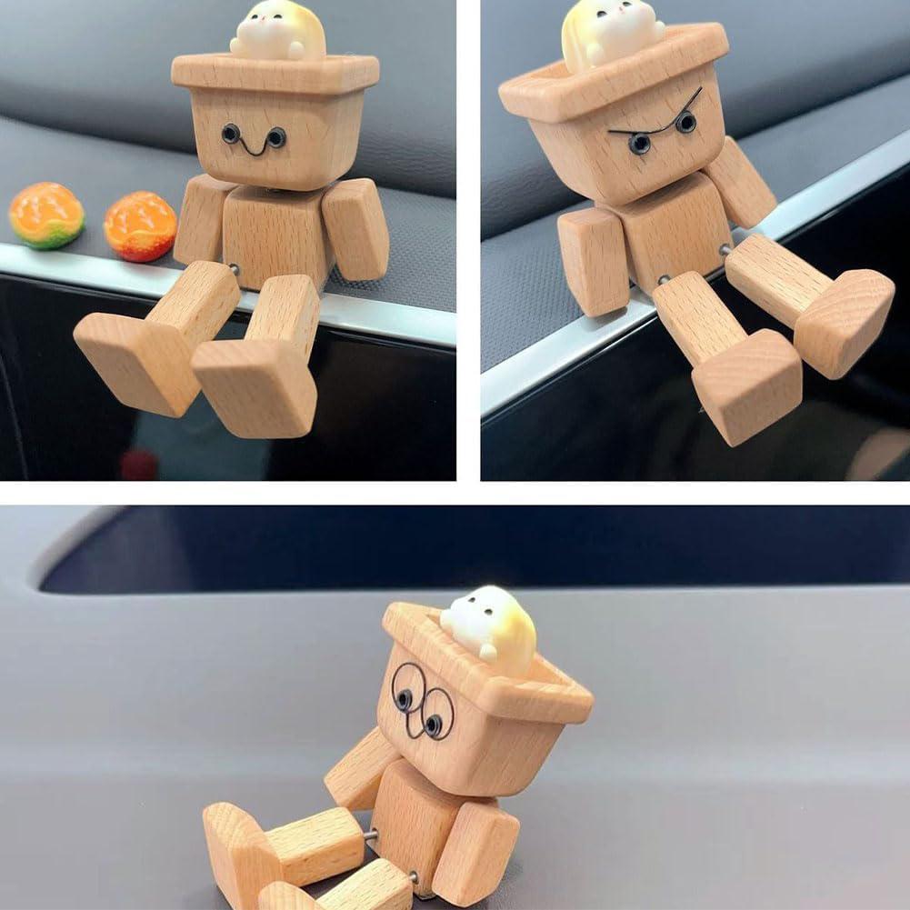 Ristende Tremann Figur Bilpynt Små Ornamenter Ben-svingende Robotfigur Søt Tremann Bil God Kreative Gaver