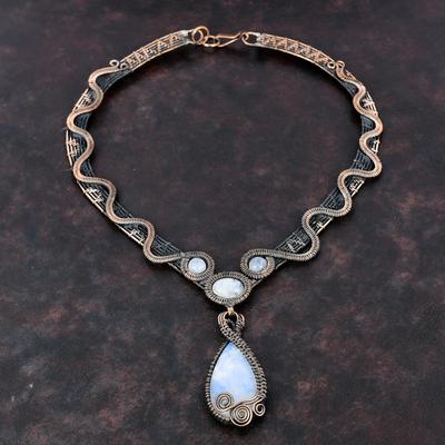 Rainbow Moonstone Necklace Copper Wire Wrapped Necklace Adjustable Necklace Handmade Copper Jewelry Gift For Mother Dainty Gemstone Necklace