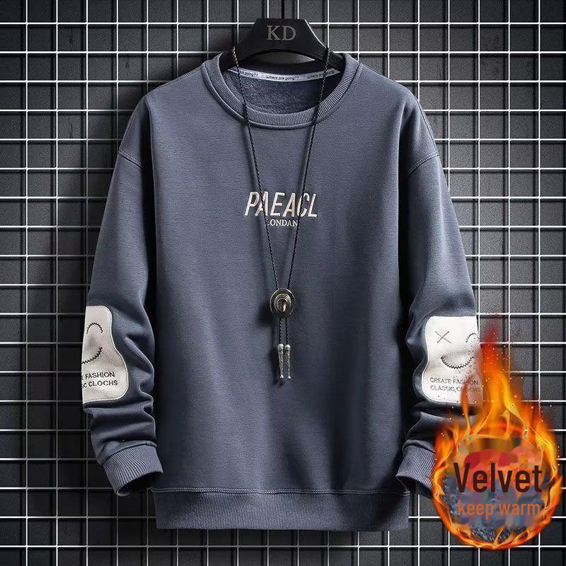 Stylish Men's Spring/Autumn Youth Sweatshirts: Velvet-Lined, Long-Sleeve, Loose Fit for High Schoolers