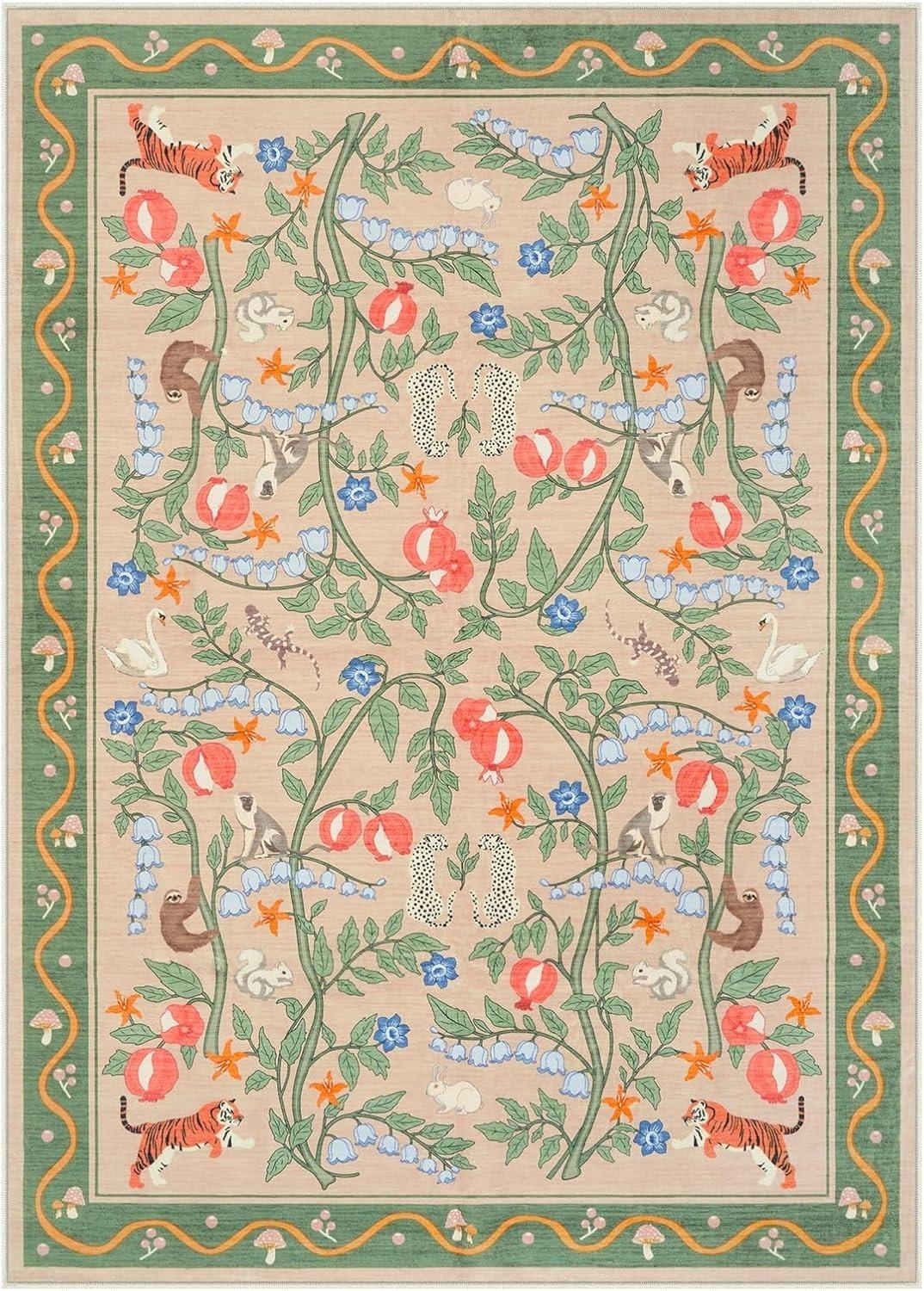 Retro Dierlijk Bloemig Vloerkleed – Luxe Antislip Wasbaar Vloermat voor Woonkamer Slaapkamer, Bank Koffietafel Tapijt 80x120cm(31x46in)