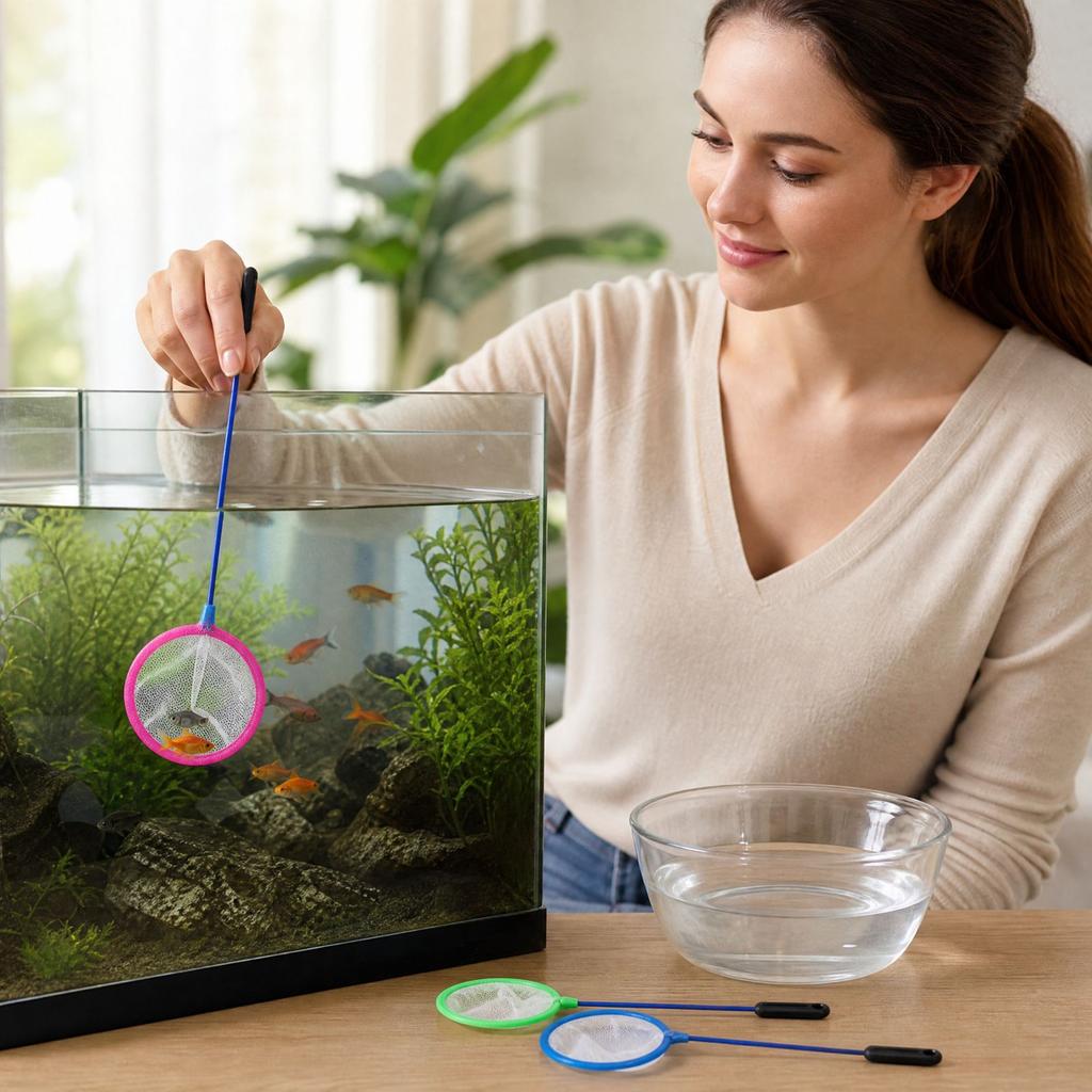 Small Aquarium Fish Net with Round Fine Mesh, Scoop Net for Feeding and Transferring Fish - Aquarium Accessories