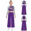 Girls 2 Piece Lyrical Dance Costume Jazz Latin Performance Dancewear Contemporary Dance Clothes Set