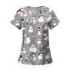 Women's Fashion Printed Short Sleeve V Neck Pattern Tops Pocket Working T-shirts