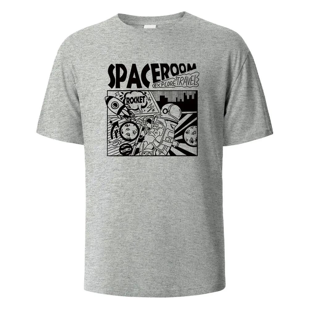 Men's Printed T-Shirt Spaceroom Funny 100% Cotton Oversize Shortsleeved Tees For Men Women Summer Fashion Casual O-neck Tops