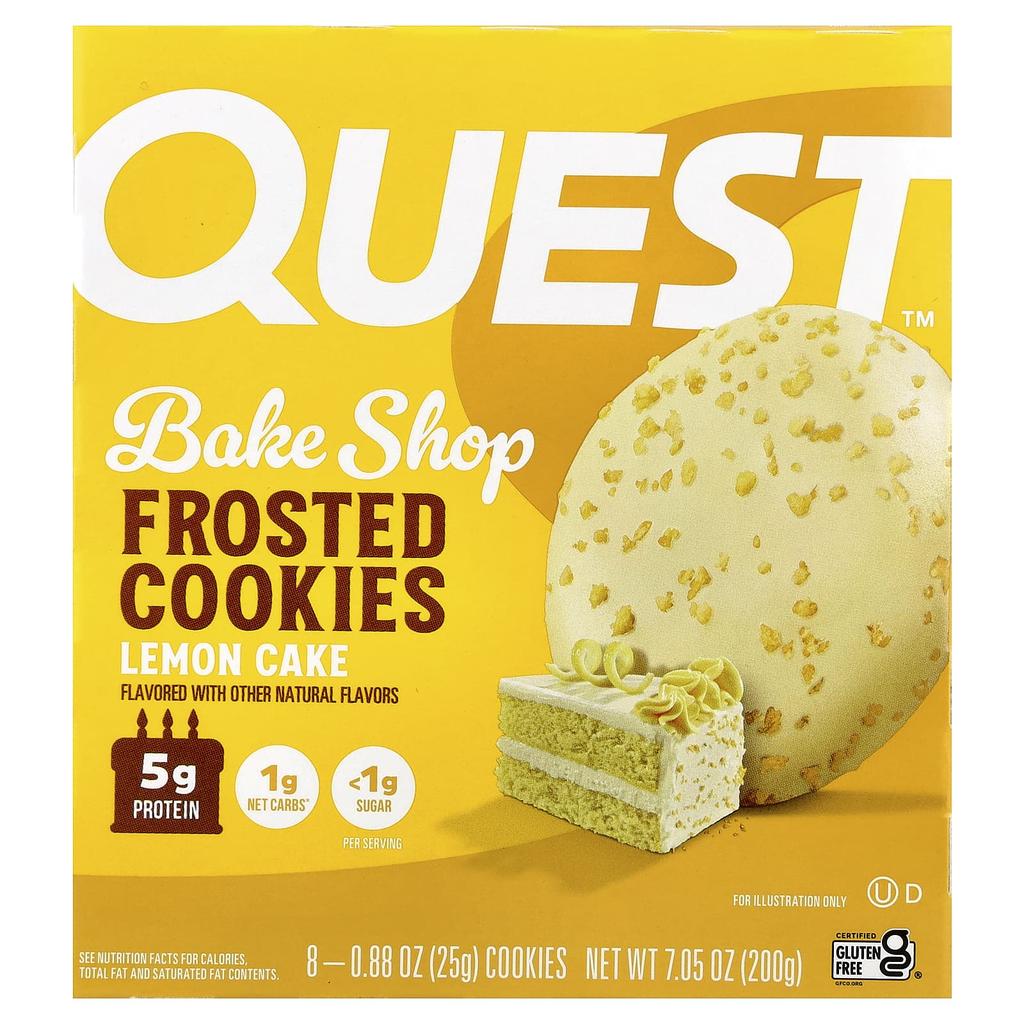 Quest Nutrition, Bake Shop Frosted Cookies, Lemon Cake, 8 Cookies, 25g (0.88oz) Each