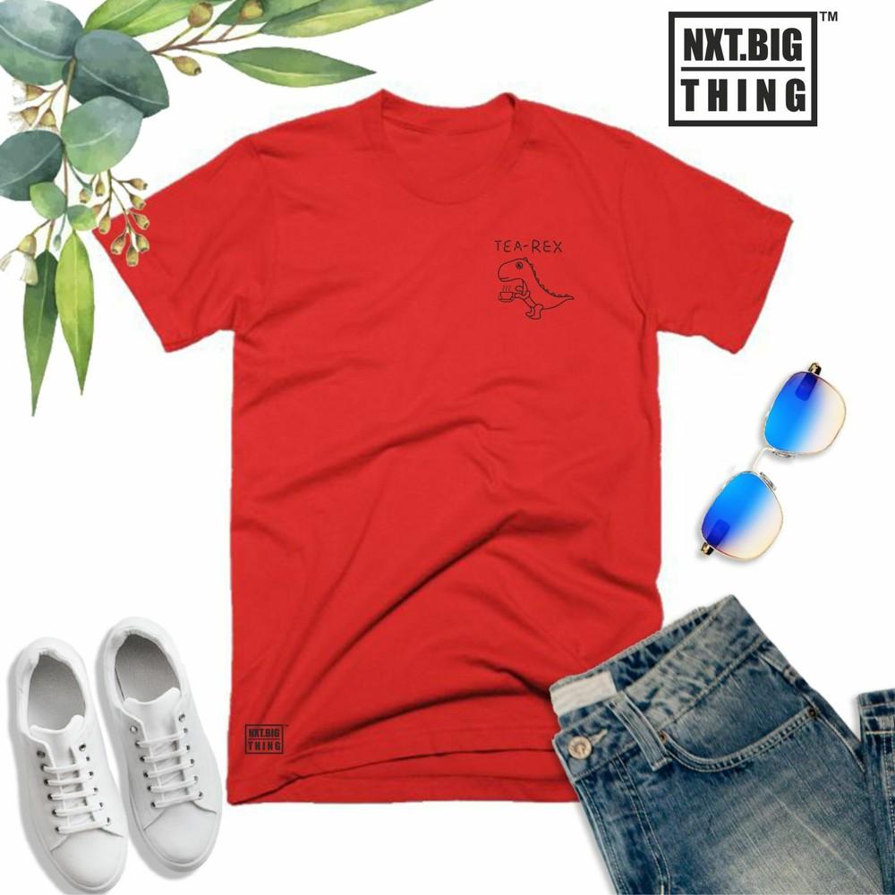 Tea Rex T Shirt Pocket Dinosaur Jurassic Morning Coffee Brew Xmas Gift Kids Top M
