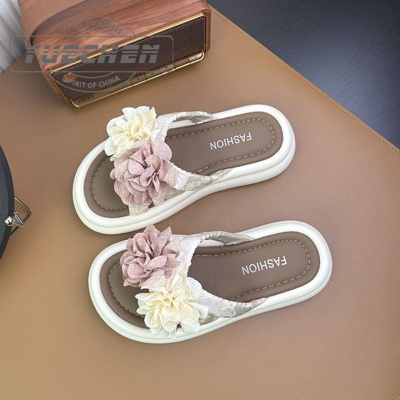 Internet celebrity platform fairy slippers women's summer 2025 new outer wear non-slip seaside flowers holiday beach shoes