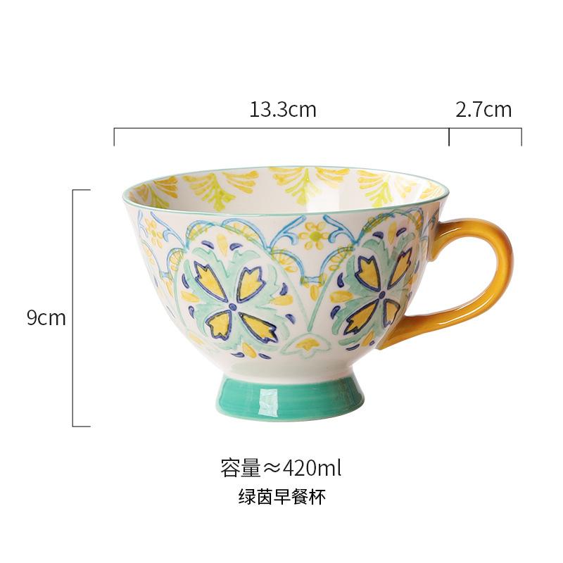 Retro Hand Painted Ceramic Mugs Underglaze Porcelain Breakfast Coffee Milk Tea Cup Set Home Office