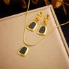 Gold Plated Herringbone Chain Black Onyx Jewelry Set Necace Earrings