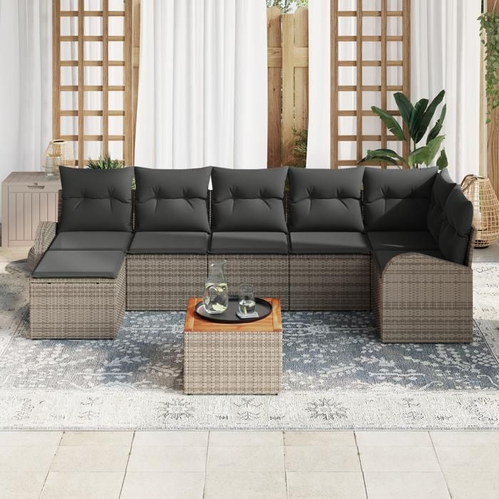 VidaXL Ensemble de Canapés de Jardin de 8 Pièces avec Coussins Gris Poly Rattan 3347608