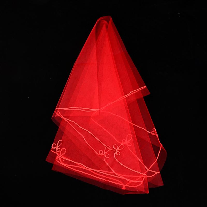 Véu de noiva de 1,4 m com fio de seda e borda de 1 camada, véu de cabeça de noiva branco e vermelho