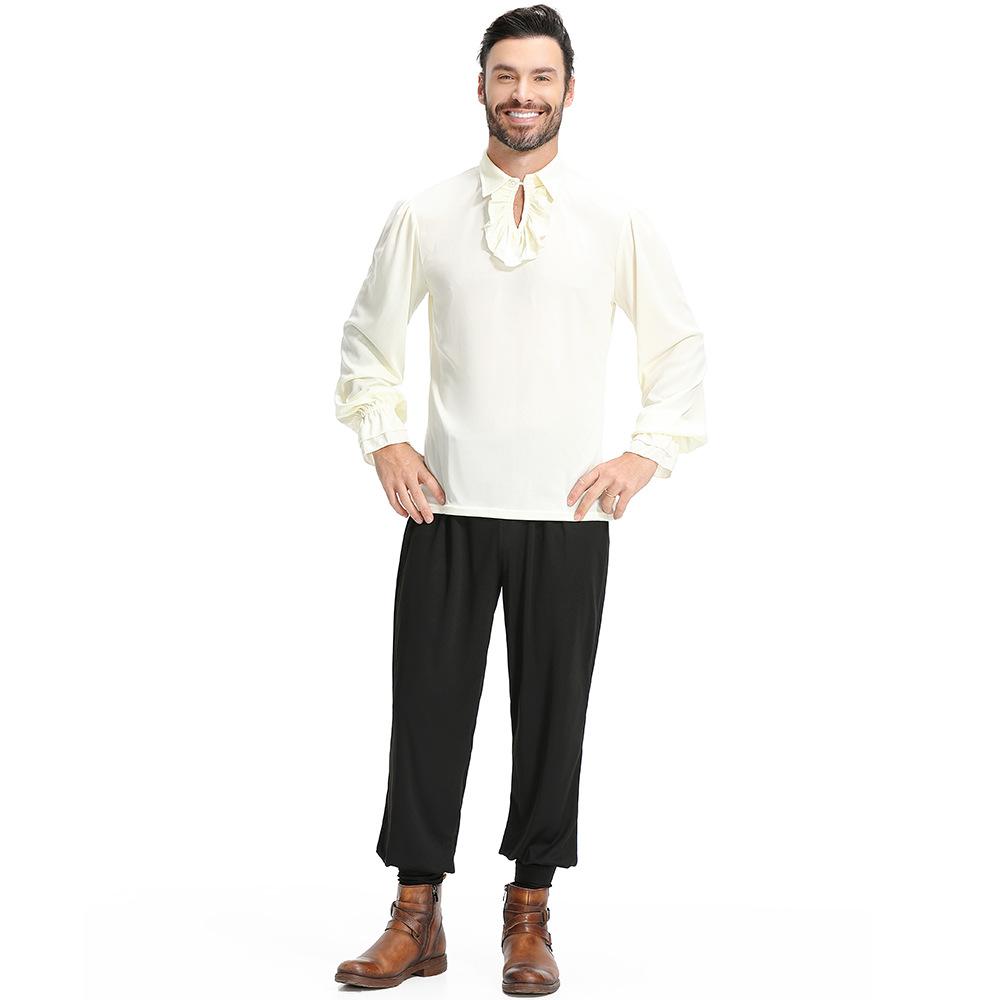 Adult Men Vampire Renaissance Pirate Knight Vest T Shirt Pants Set Halloween Cosplay Costumes Role Play Outfit