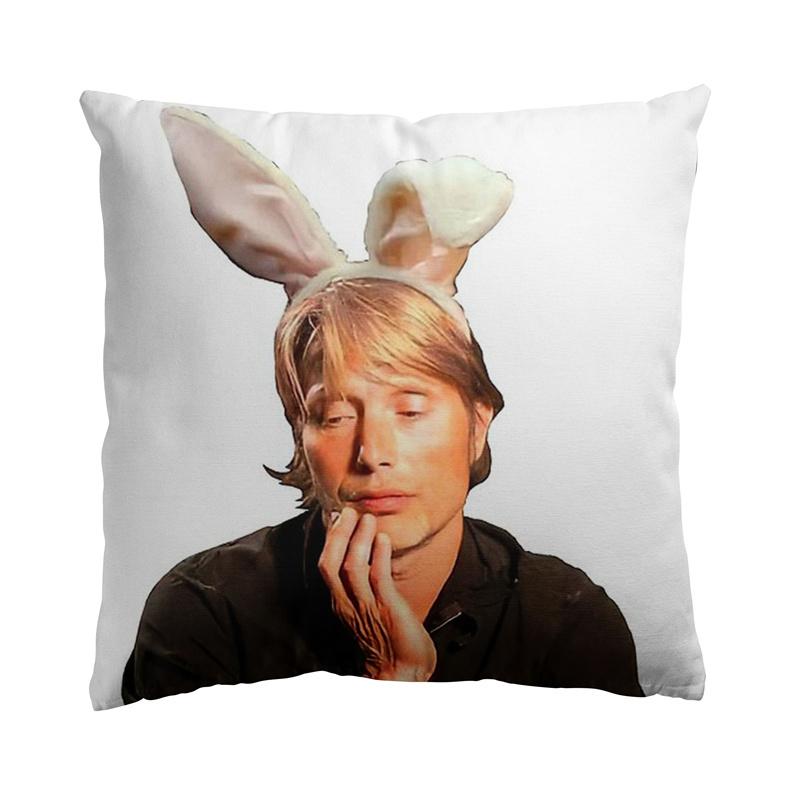 Aertemisi 18   X 18   Mads Mikkelsen With Bunny Ears Square Throw Pillow Cushion Covers Cases Pillowcases 45Cm X 45Cm Peach skin 18*18(CM)-1Pcs