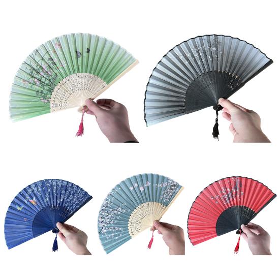 Bamboo Folding Fan Dance Lightweight Hand Fan with Hollow Carving Bamboo Tassel Cooling Wedding Favor