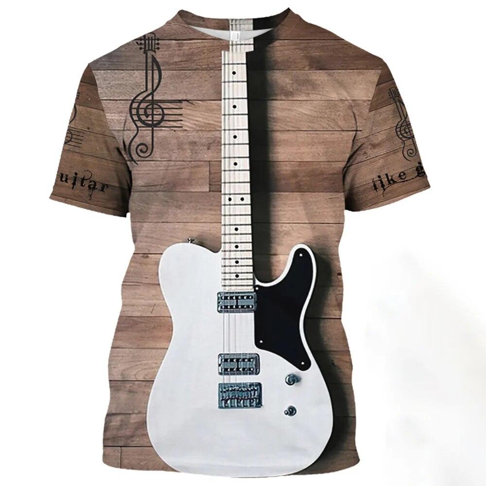 3D tištěný vzor kytarového nástroje s krátkým rukávem 2023 Nové pánské tričko Móda Street Harajuku Neutrální tričko Ležérní Zábava Top