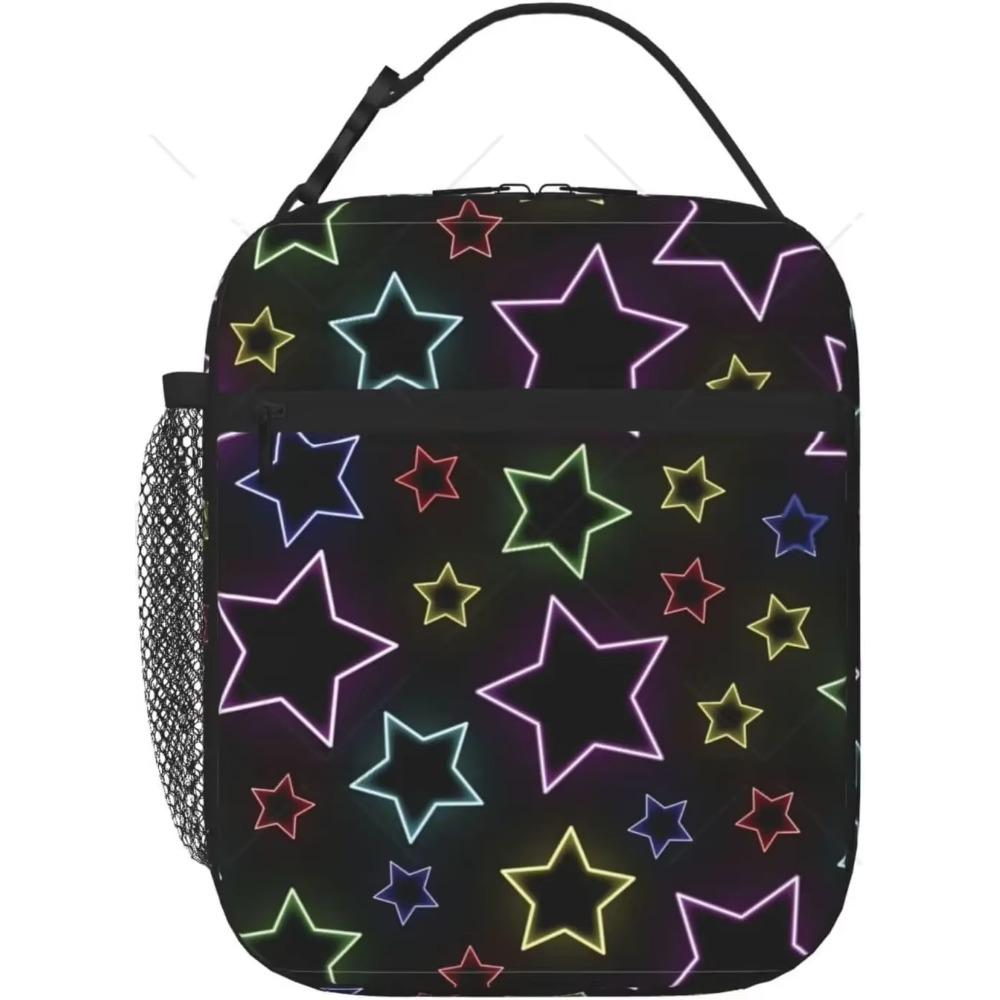 Lila und Blaue Schwebende Neonsterne Tragbare Lunchtasche Isolierte Lunchbox Wiederverwendbare Tragetaschen für Frauen Männer Arbeit Picknick Camping