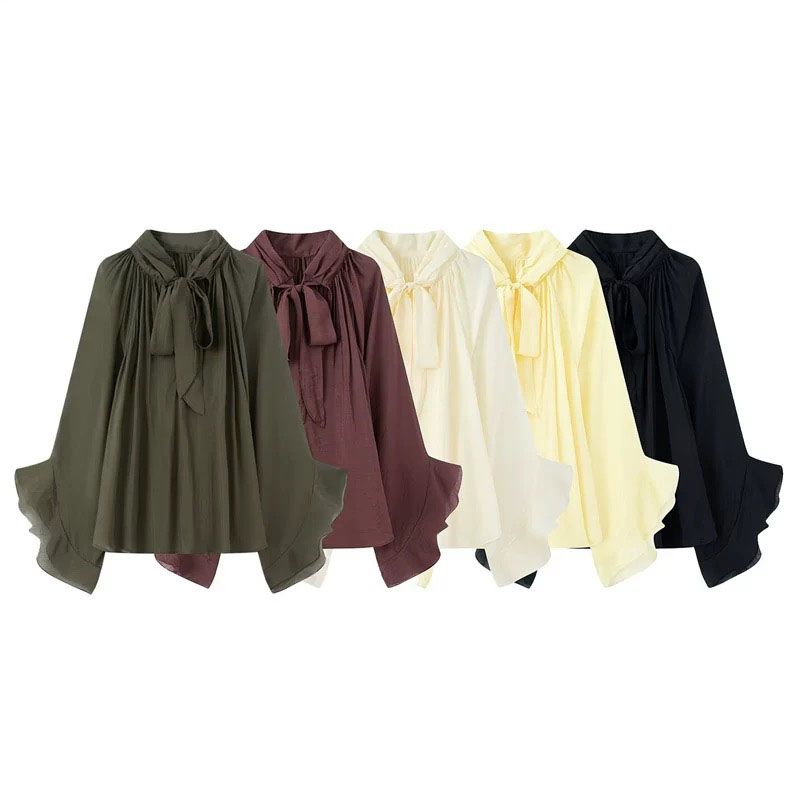 Za Export New Arrival Women's Clothing ZR Fashion Style Fashion All-Match Casual Neckline Shoelace Sheer Top 1259011