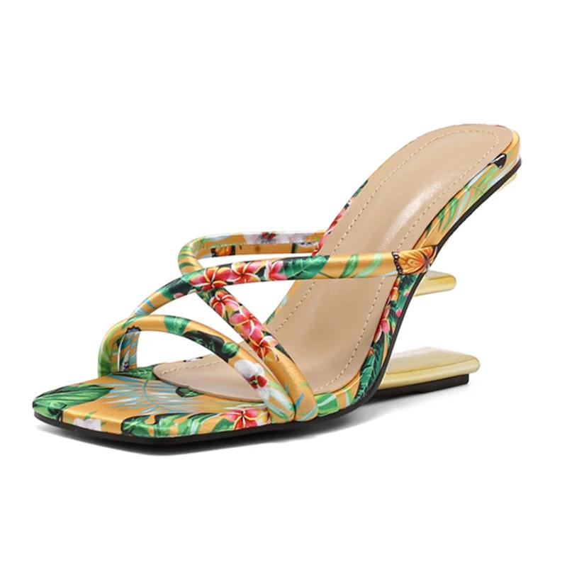 Eilyken Farbe Hohe Pantoffeln Sexy Flache Sandalen Damen Sexy Mode Offene Zehen Ausgeschnittene Keilabsätze Damenschuhe