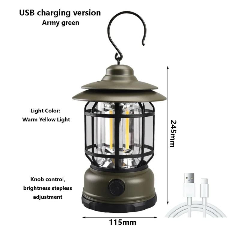 Camping Lamp Outdoor Retro Lantern Torch LED Light Retro Hanging Lamp Rechargeable Portable Campsite Light Tent Emergency Light Christmas Lighting