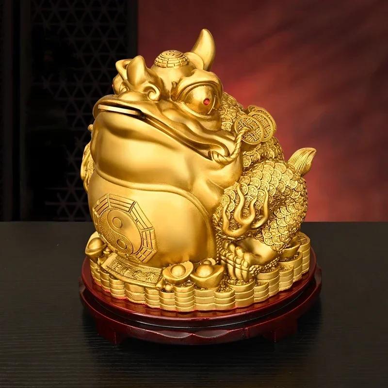 Feng Shui Lucky Copper Gold Toad Ornament Home Office Opening Three-legged Toad Decor