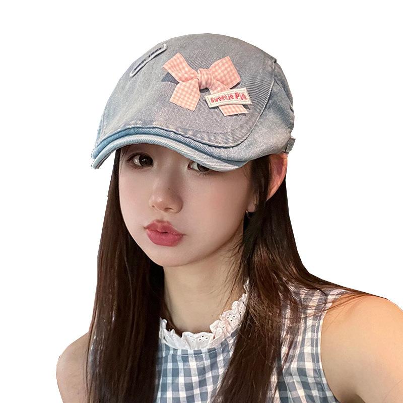 Spring And Autumn Hat Female Sweet Cool Bow Beret Female Literary Cowboy Forward Hat Japanese Retro Bud Hat