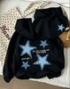 Sudadera con capucha para niños de mezclilla vieja con estampado de letras de estrellas, holgada, informal, de manga larga, para primavera y otoño, ropa para niños