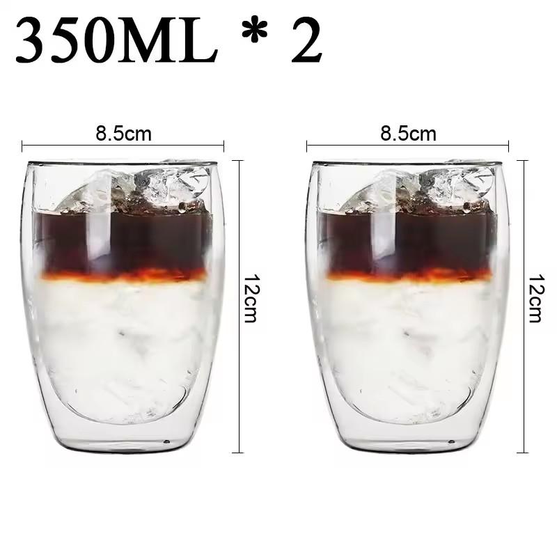 Für 2/4/6 Stück doppelwandige isolierte Hitzeglas Espresso Tassen 350ml Isolierte Thermoglas Kaffeetasse für Tee/Saft/Milch, Latte