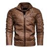 Men's Solid Color Stand Collar PU Leather Top Retro Casual Motorcycle Jacket