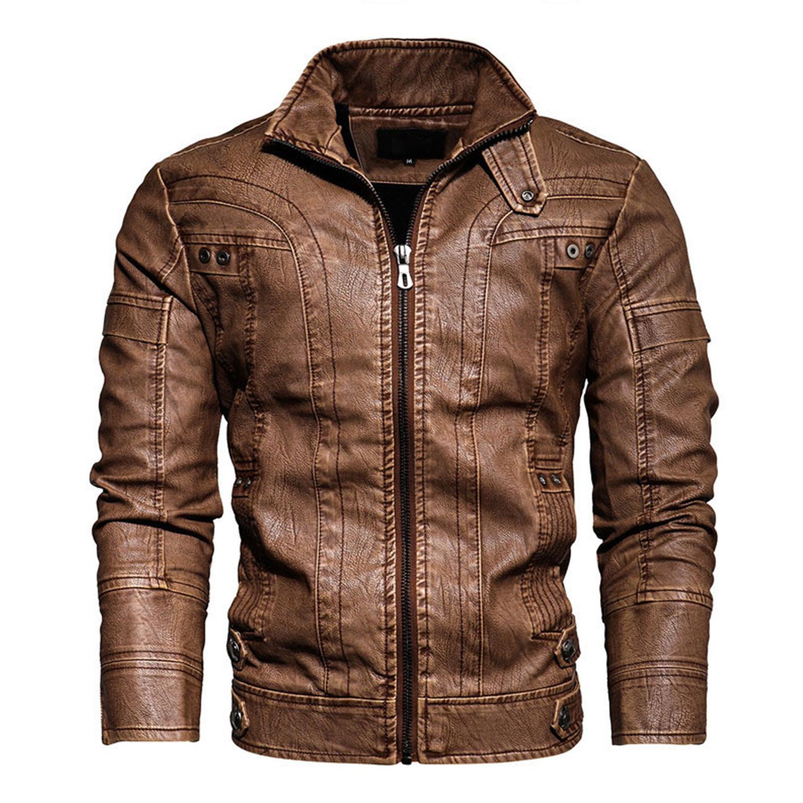 

Мужской однотонный топ из ПУ кожи со стойкой, в стиле ретро, повседневная мотоциклетная куртка XL