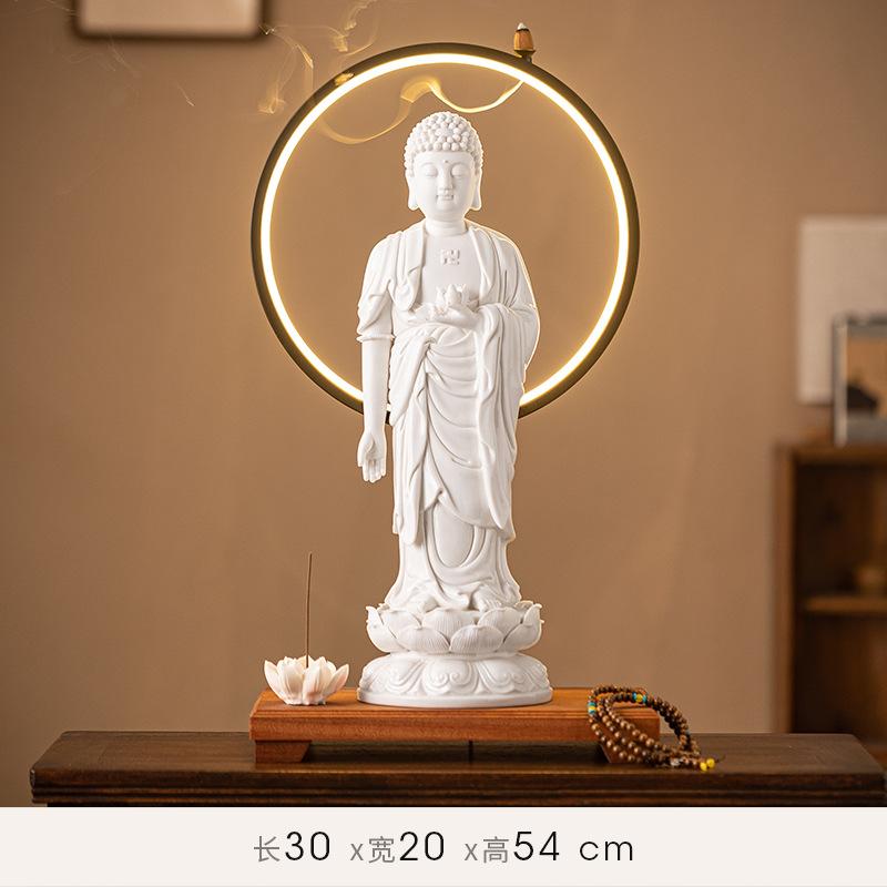 Chinese-style feng shui white porcelain standing lotus, Amitabha Buddha statue guiding figure, standing figure, household cerami