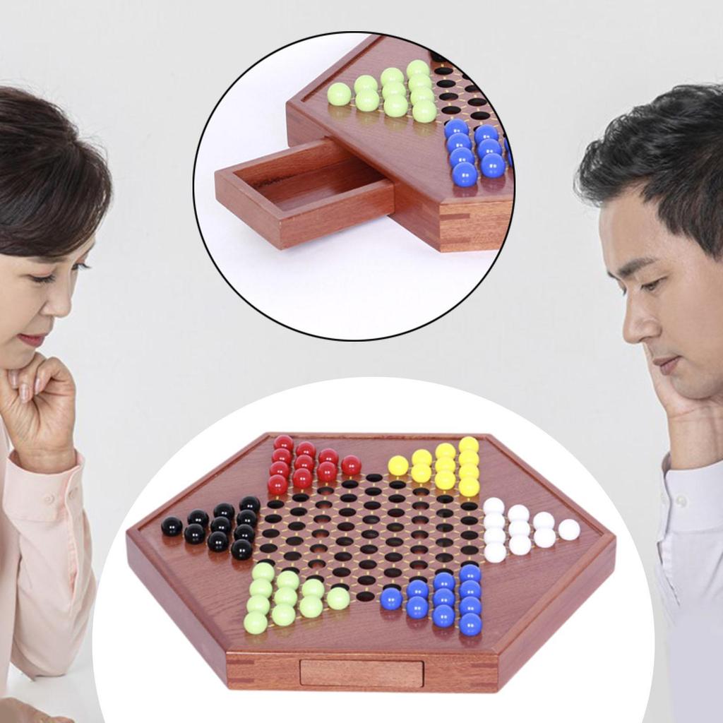 Wooden Chinese Checkers with 60 Marbles Strategy Game for Family Kids Adults XL
