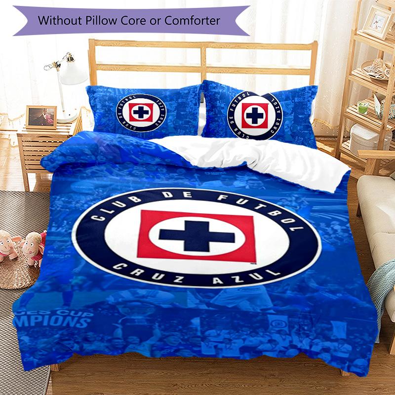 Cruz Azul Themed 3pcs Bedding Set Duvet Cover Closure Includes 1 Duvet Cover & 2 Pillowcases for All Seasons Bedroom Home Dorm Decor