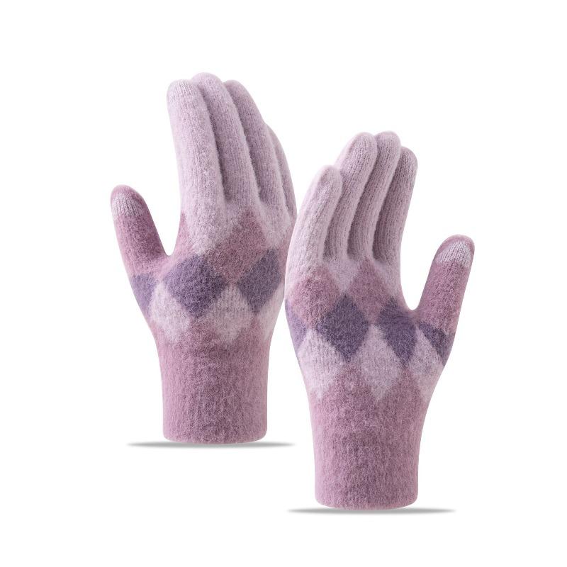 Imitation Mink Rhombus Knitted Plush Gloves Women's Cold Protection and Warmth Piled Thickened Cycling Gloves