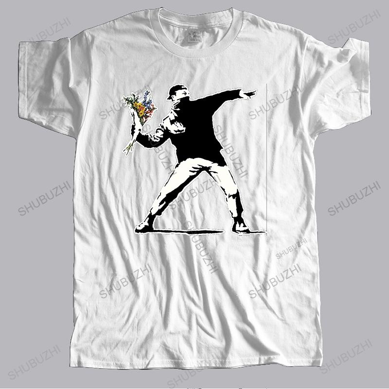 Hot sale men streetwear t shirt cotton tshirt Men Flower Thrower Banksy Panda Guns Urban Art Funny summer Top Tees Mens Tshirt S