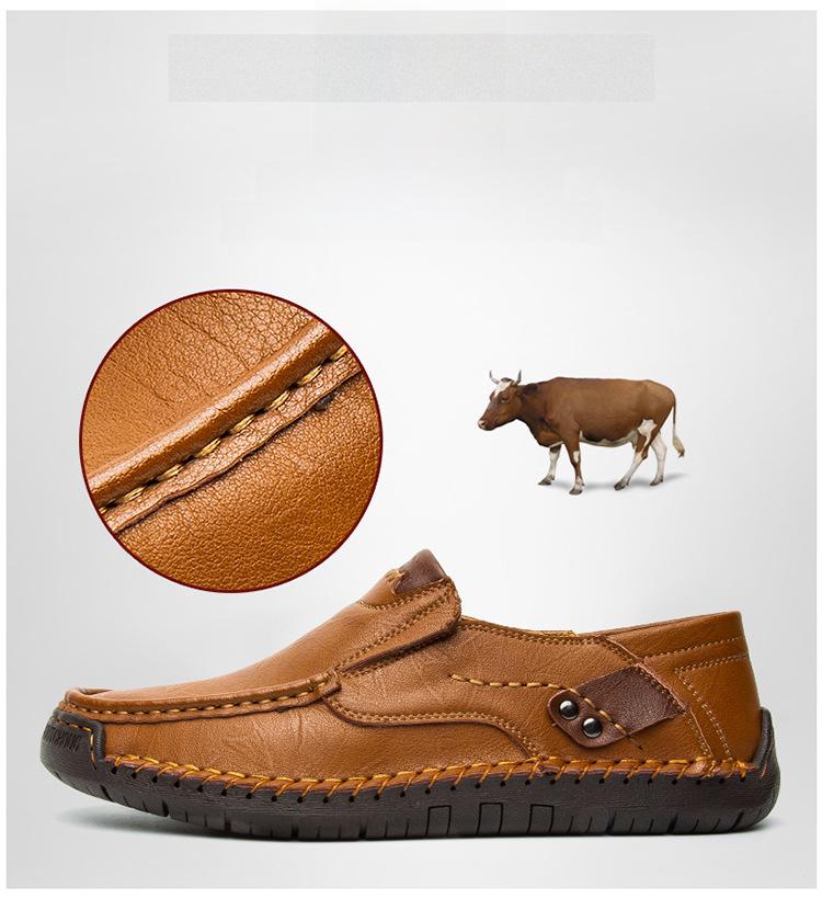 Handgenähte Leder-Loafer für Herren – Lässige Slip-On-Flats für den Außenbereich, Low-Top, große Größe