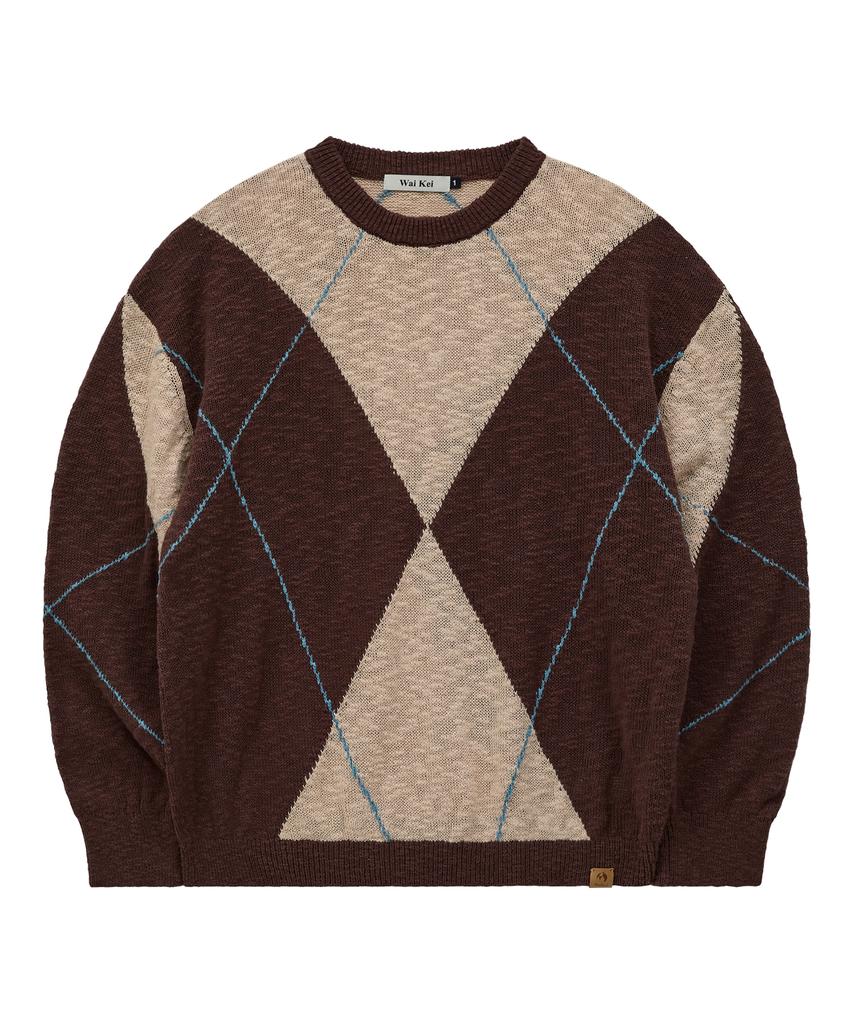 WAIKEI Big Argyle Boucle Knit Beige
