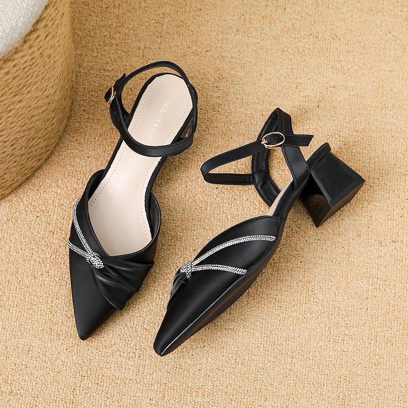 Y9978-32025 Spring New Temperament Pointed High Heels Women's Shoes Casual Versatile Thick Heel Sandals