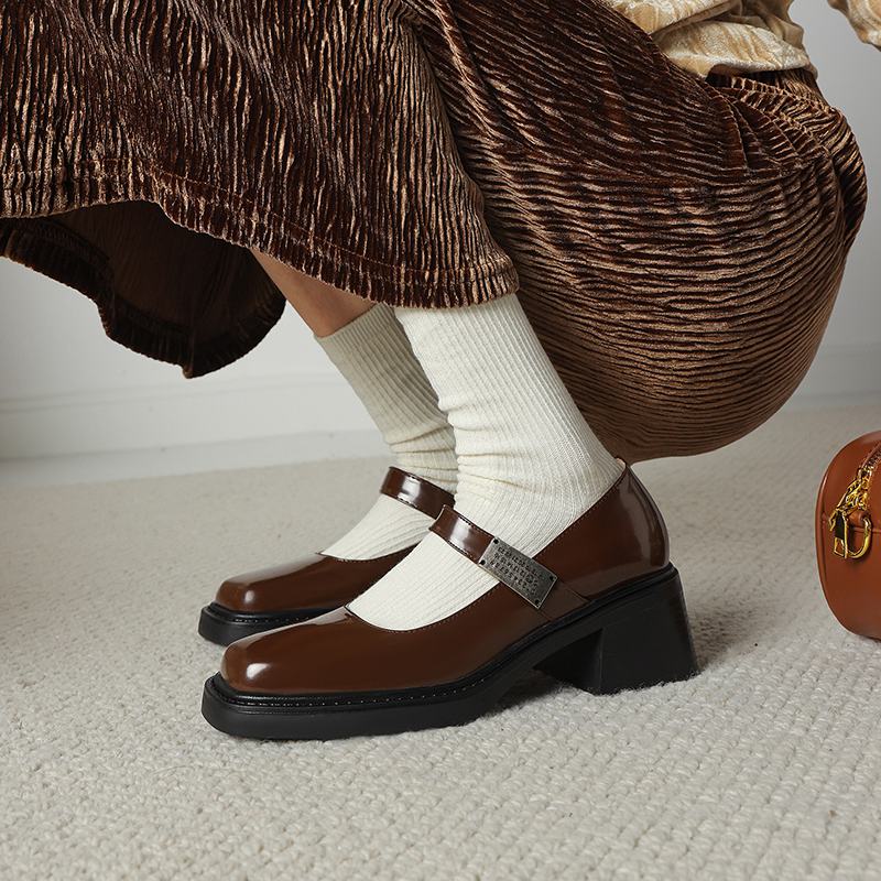 Krazing Pot Cow Skin Summer Size 40 Chunky Heels Women Square Toe European Design Shallow Platform Pumps