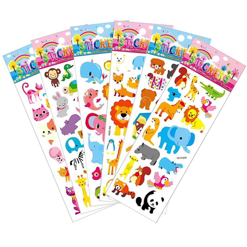 6 Sheets 3D Cartoon Sticker PVC Puffy Sticker Bubble Sticker Animal  Insect Style Scrapbook Notebook Decoration Reward Gifts ZYF