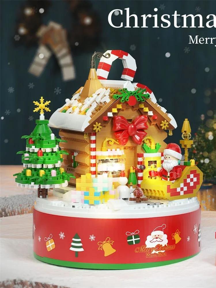 Latest Small Blocks Fun Christmas Tree Goods Music Box Santa Claus Construction Blocks Toy Adults Present Xmas New Year Girl  Yg