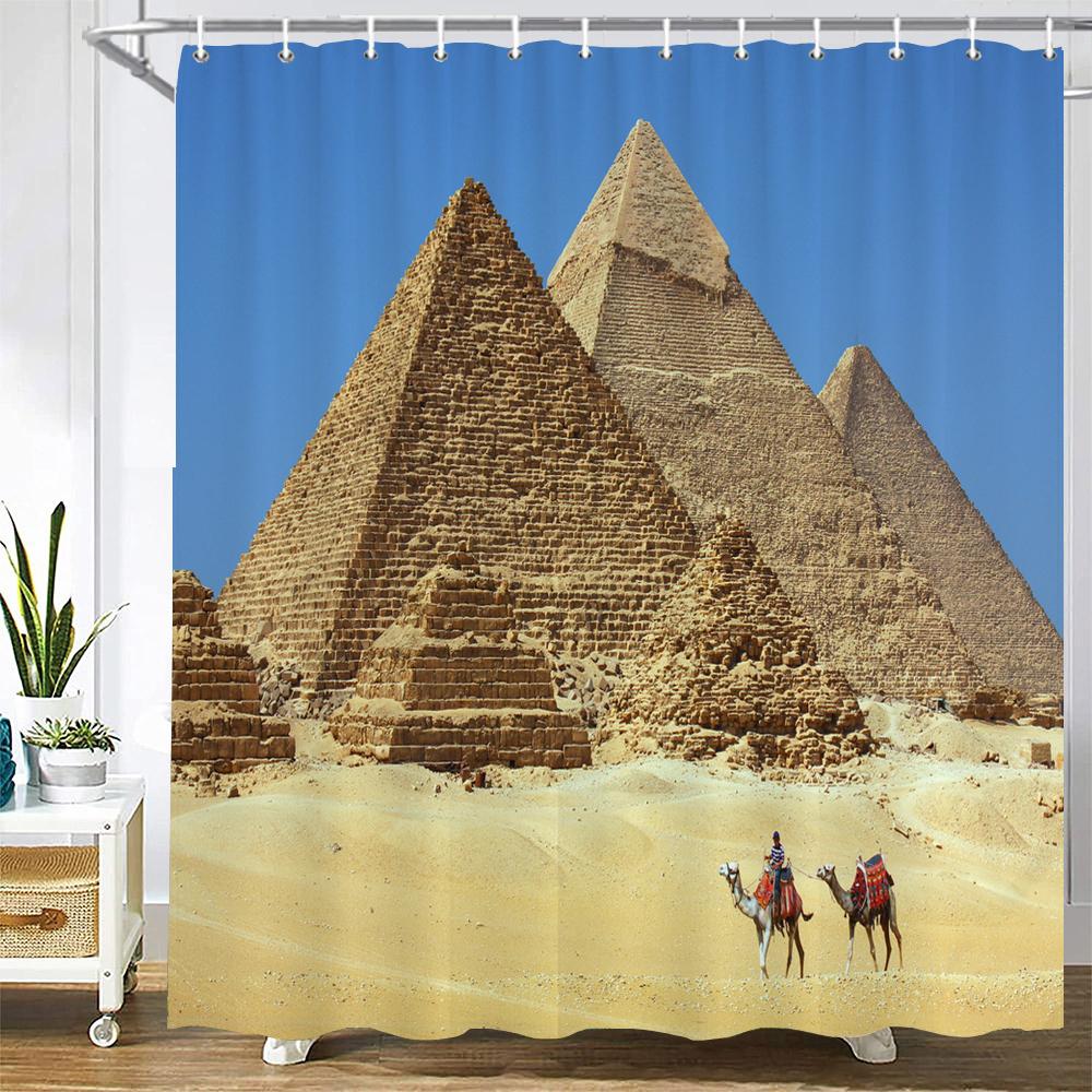 Starověký Egypt Pyramidy Sprchové závěsy Koupelnový závěs Retro nástěnná malba Pouštní krajina Frabic Vodotěsný Polyesterový Koupelnový závěs