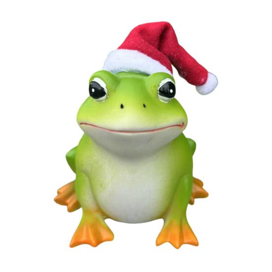 Christmas Santa Hat Frog Statue Indoor Outdoor Garden Frog Resin Figurine Sculpture Planter Pot Desktop Decoration Ornament