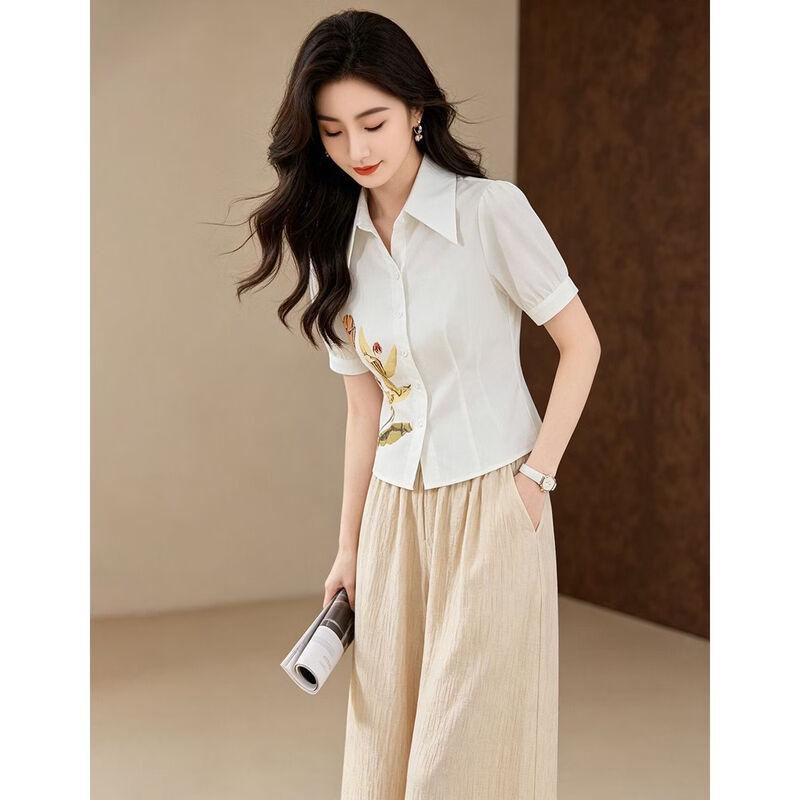 D.F.DEAR Elegant Printed Shirt & Wide-Leg Pants Set