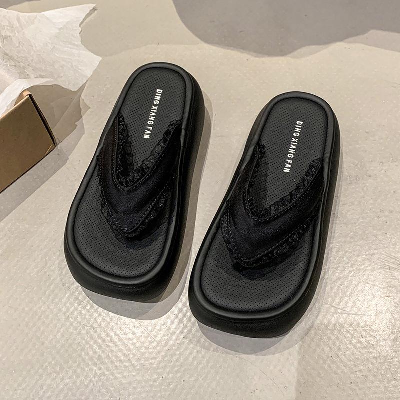 

Internet celebrities thick-soled heightening tassel denim sandals women s summer 2025 new flip-flops fashion women s shoes 35