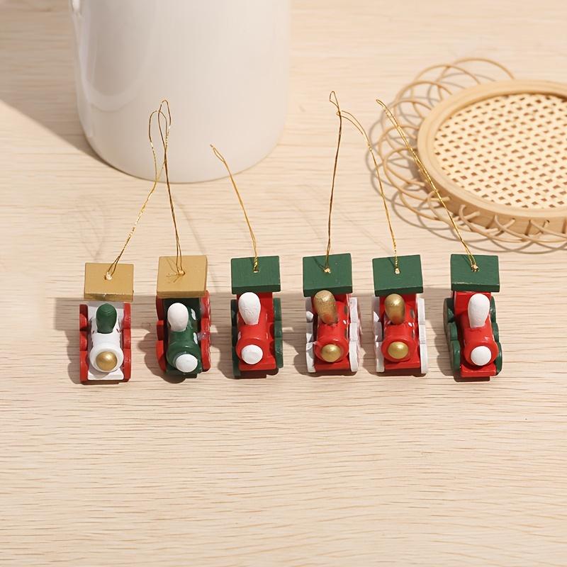1 Set Glam Style Christmas Tree Ornaments, Geometric Pattern Wooden Train Hanging Decor, Lacquered Finish, Arts Theme,No Electricity or Battery Needed